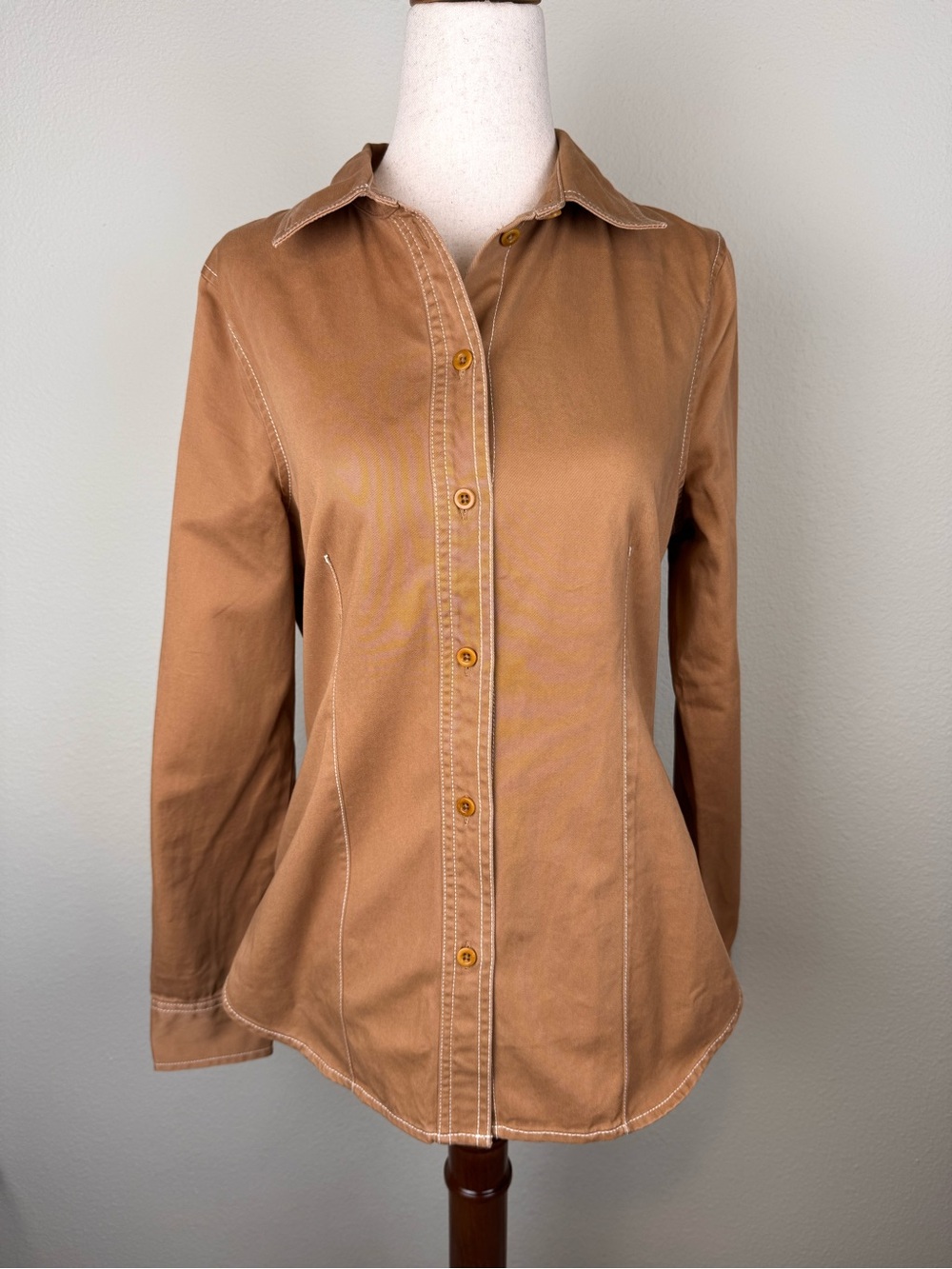 Madewell Fitted Button Down Shirt Women’s 4 Brown Cotton Contrast Stitch Western